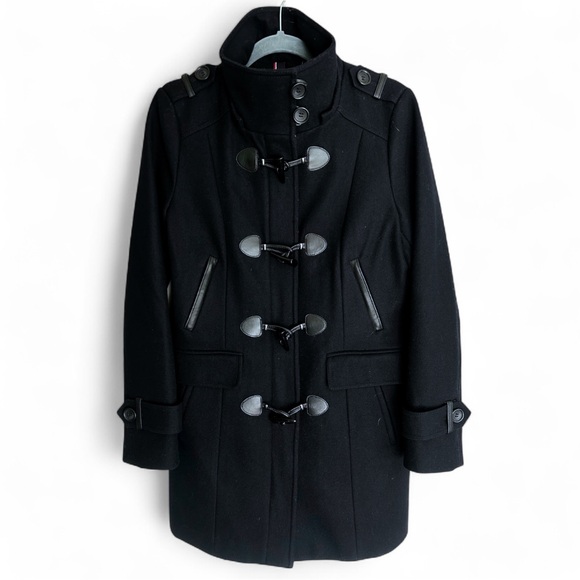 TOMMY HILFIGER Wool Duffle Coat Toggle Utility Overcoat Academia Military Sz M - Picture 1 of 15